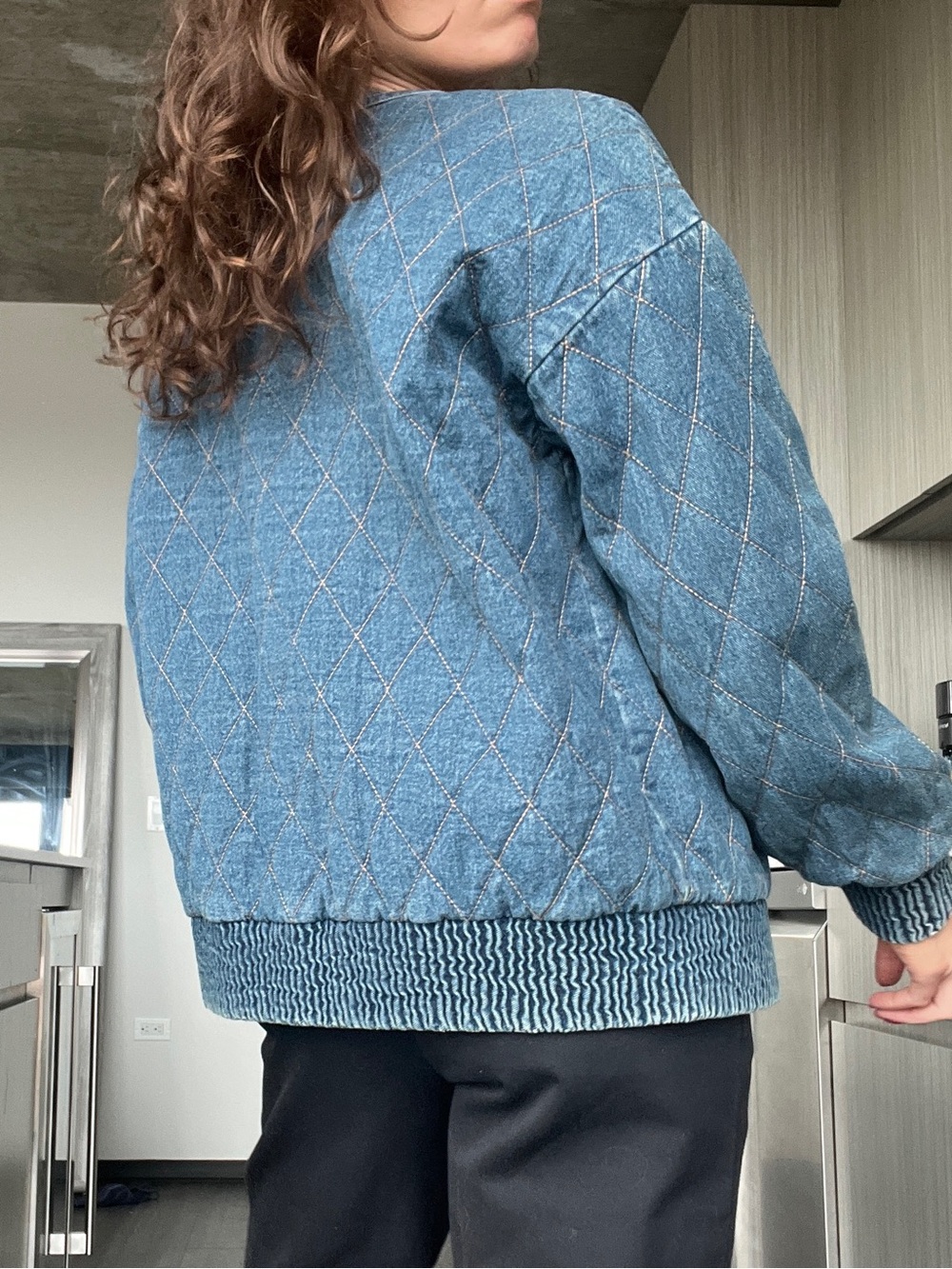 Veronica Beard Quilted Blue Denim Bomber Jacket - Picture 3 of 4